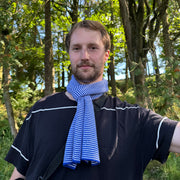 Bright Blue & White Striped Cashmere Scarf