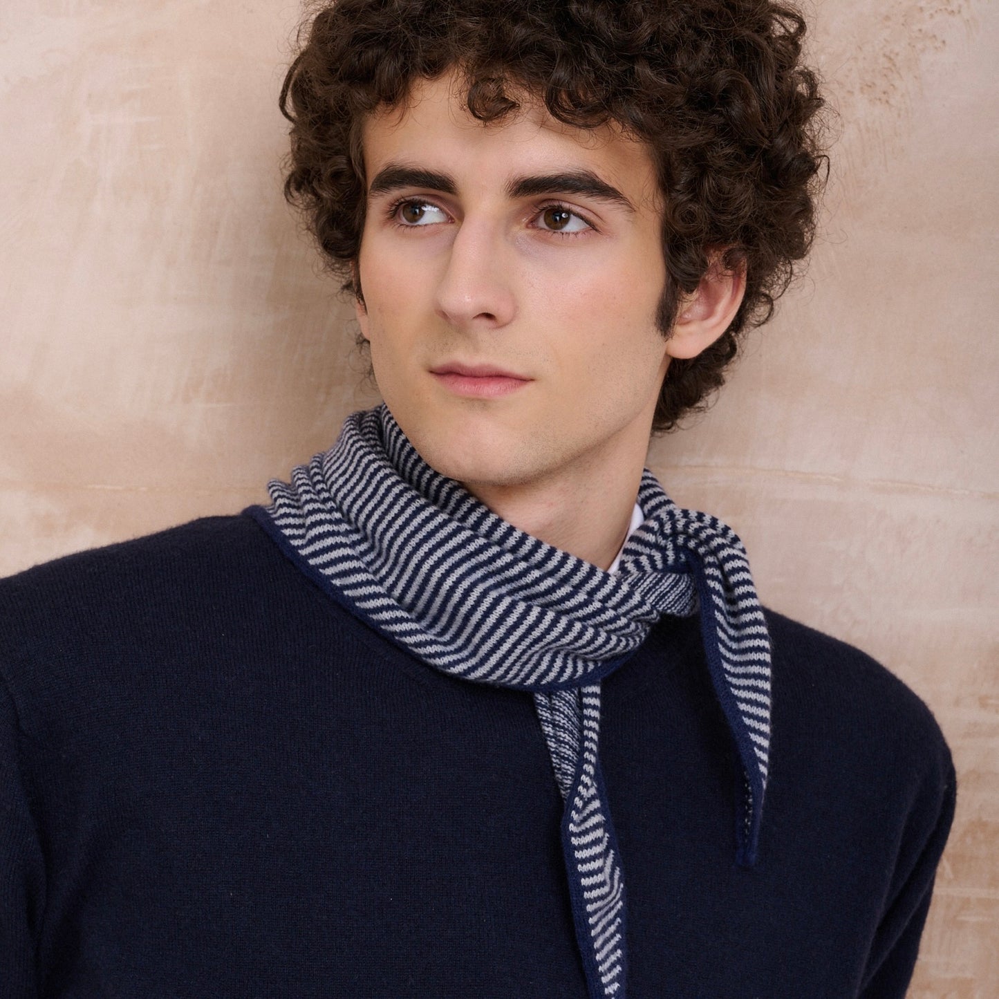 Navy & Light Grey Striped Bandana Scarf