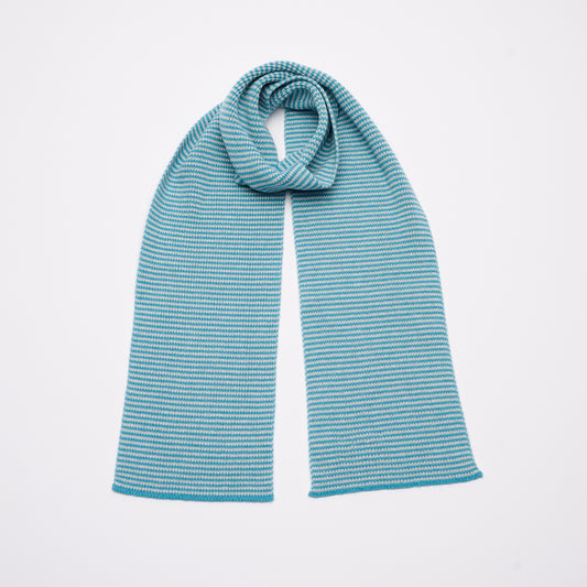 Ocean Blue & Light Grey Striped Cashmere Scarf