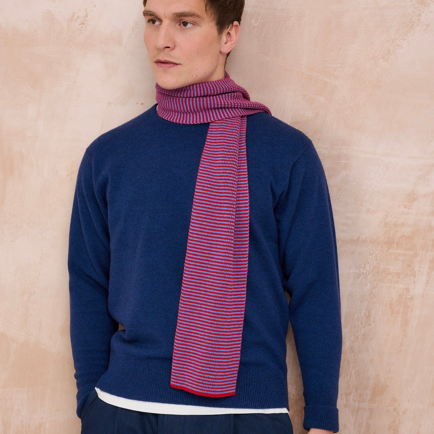 The New Craigie - Red & Light Blue Striped Cashmere Scarf