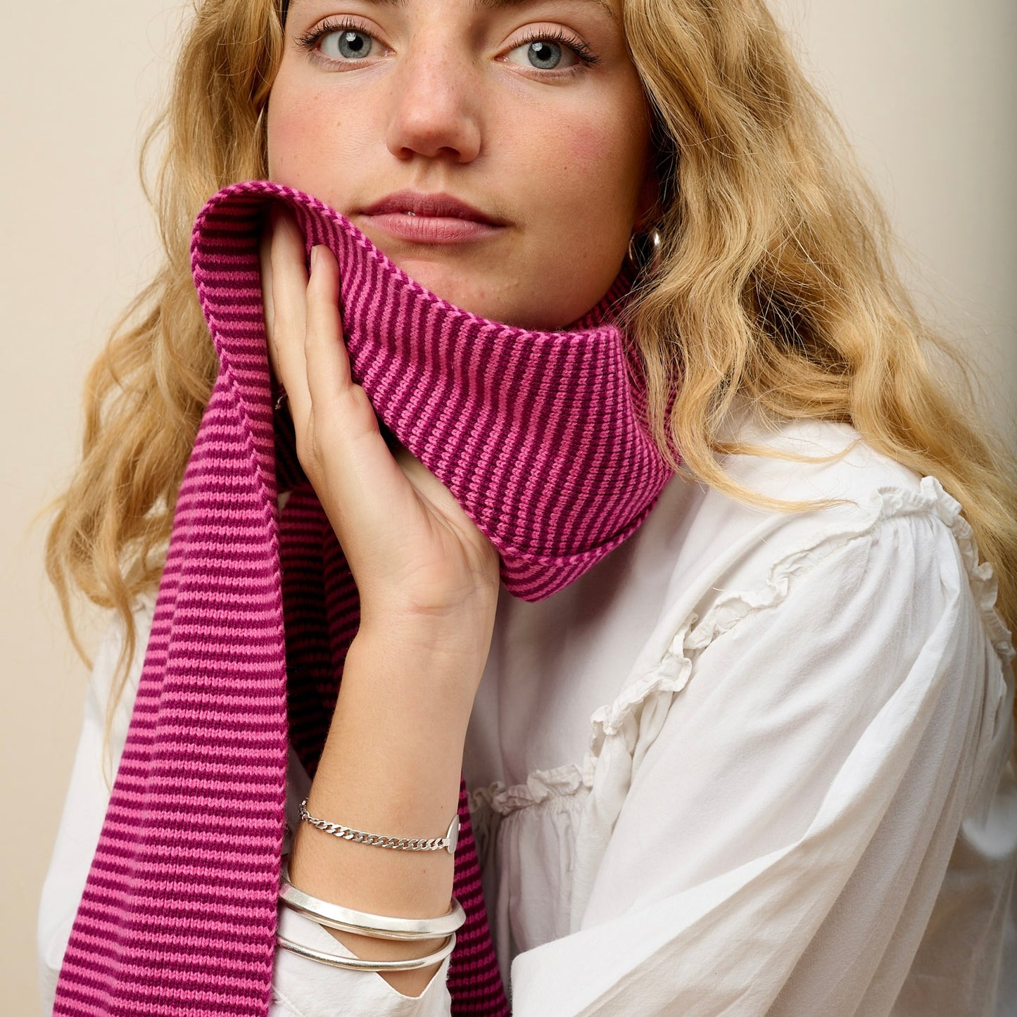 Pink & Dark Pink Striped Cashmere Scarf