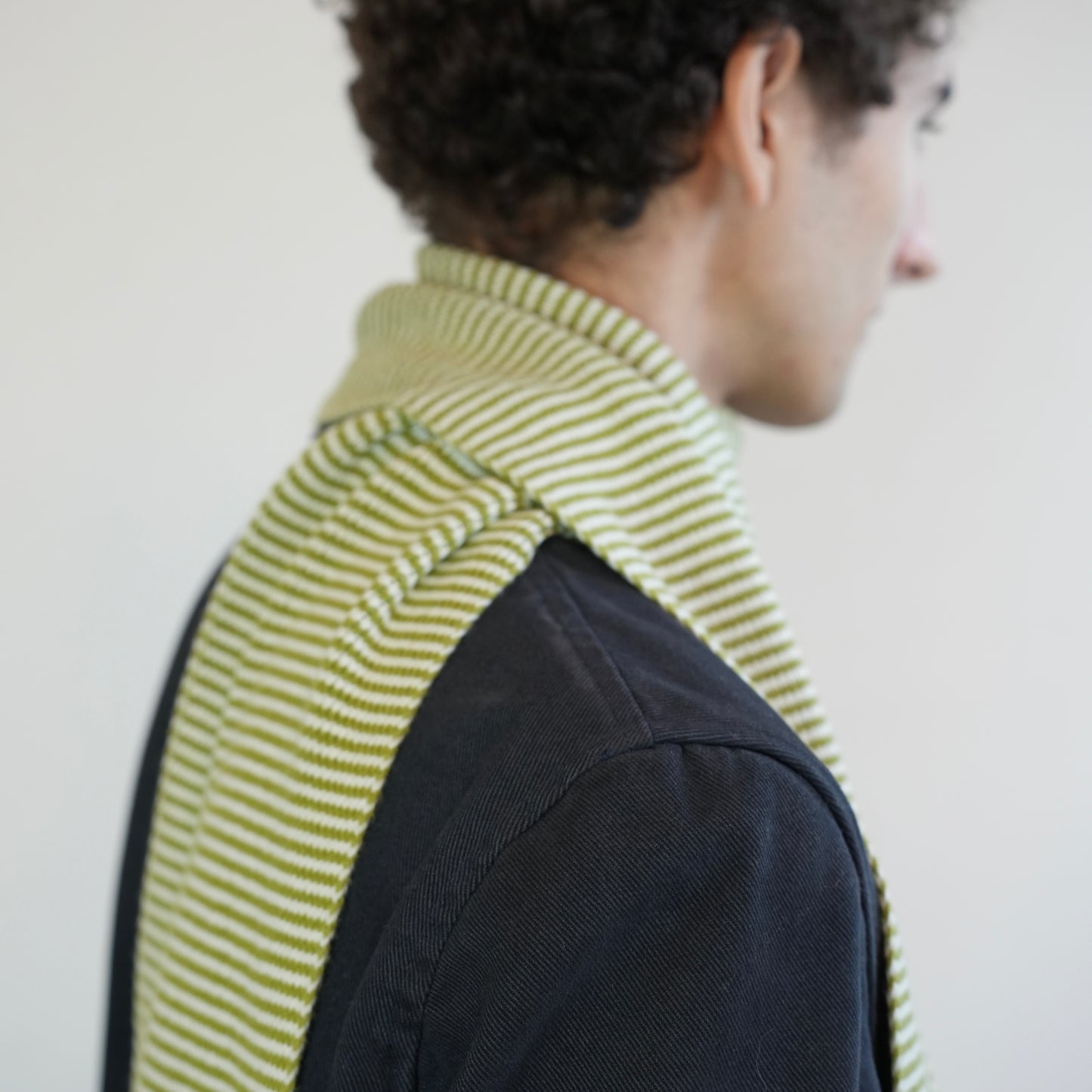 Matcha Green & White Striped Cashmere Scarf