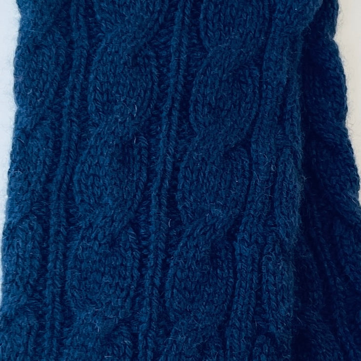 Long Cable Wrist Warmers - Navy Blue