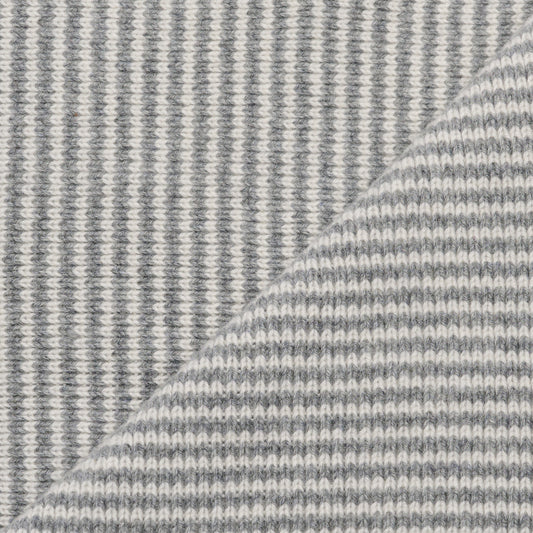 Grey Marl & White Striped 5 Ply Cashmere Scarf