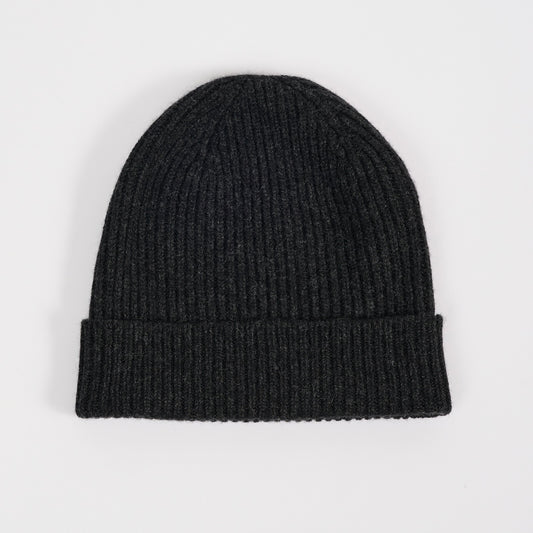 Charcoal Grey 3 Ply Cashmere Ribbed Beanie