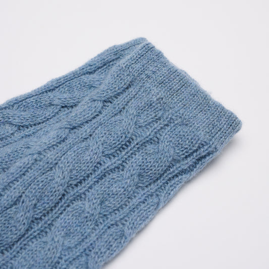 Long Cable Wrist Warmers - Denim Blue Marl