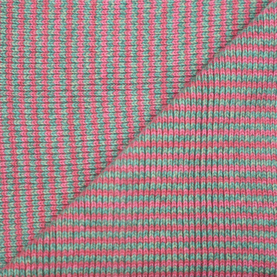 Mint Marl & Pink Striped 5 Ply Cashmere Scarf