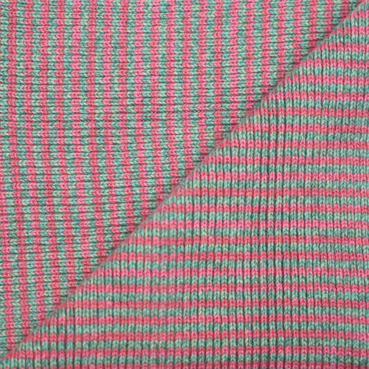 Mint Marl & Pink Striped 5 Ply Cashmere Scarf