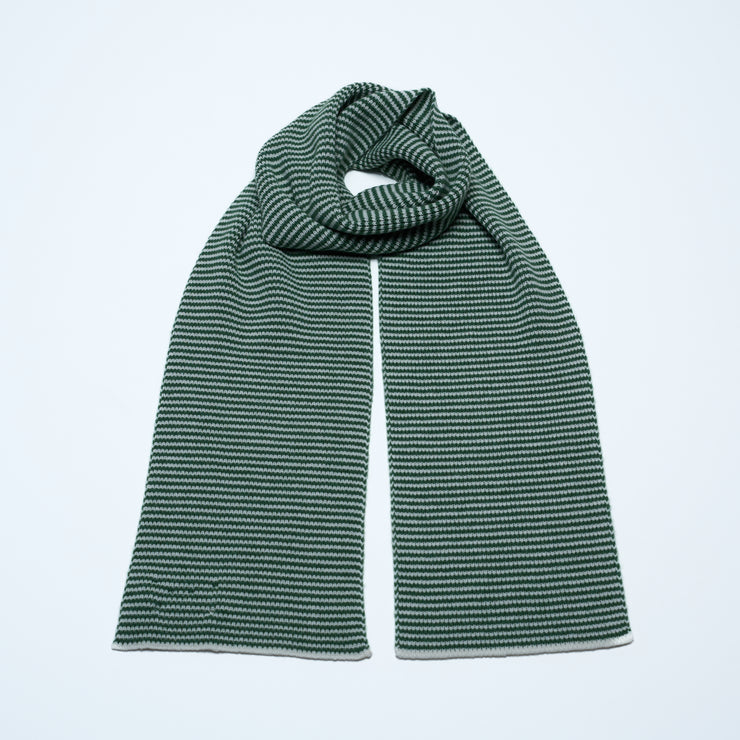 Olive Green & White Striped Cashmere Scarf