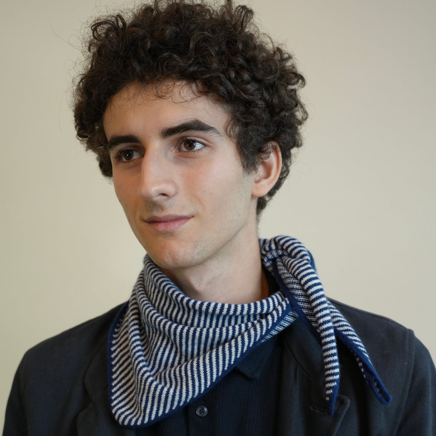 Navy & Light Grey Striped Bandana Scarf