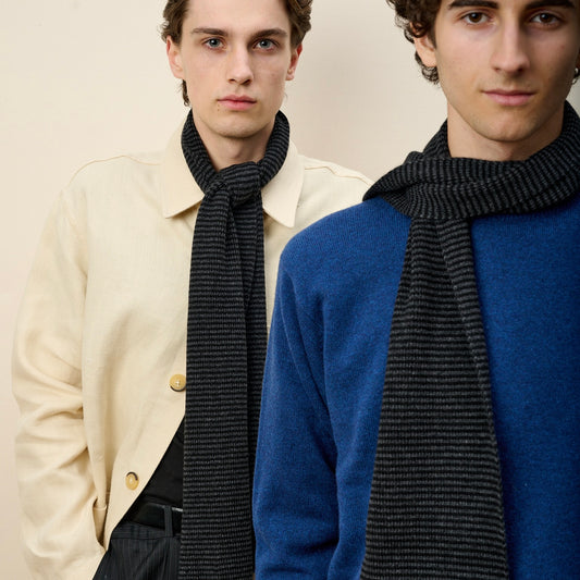 Black & Charcoal Striped Cashmere Scarf