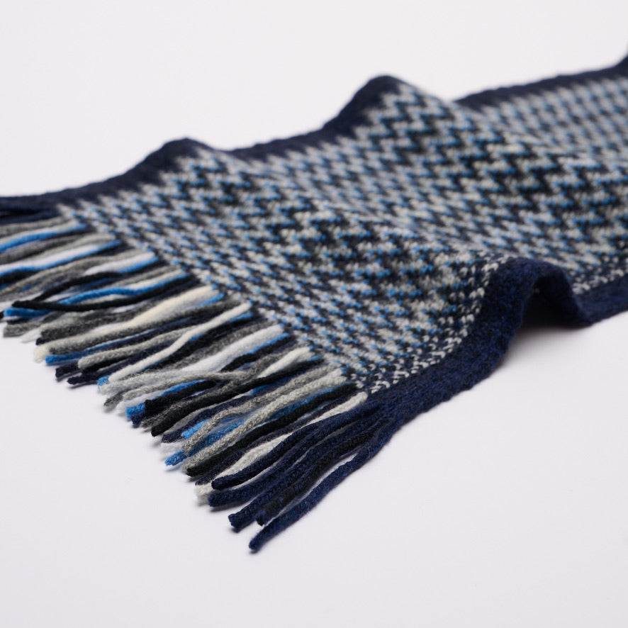 Zig-Zag Cashmere Scarf with Tassels - Blue’s