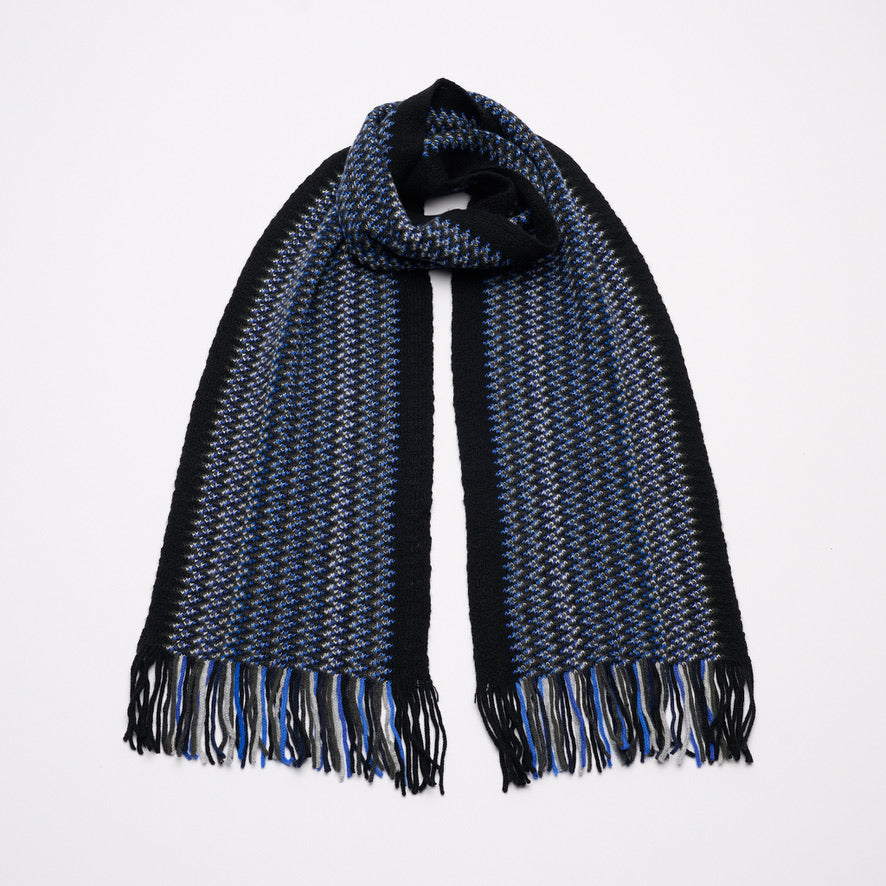 Zig-Zag Cashmere Scarf with Tassels - Midnight Sky