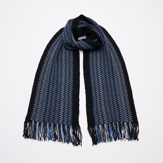 Zig-Zag Cashmere Scarf with Tassels - Midnight Sky
