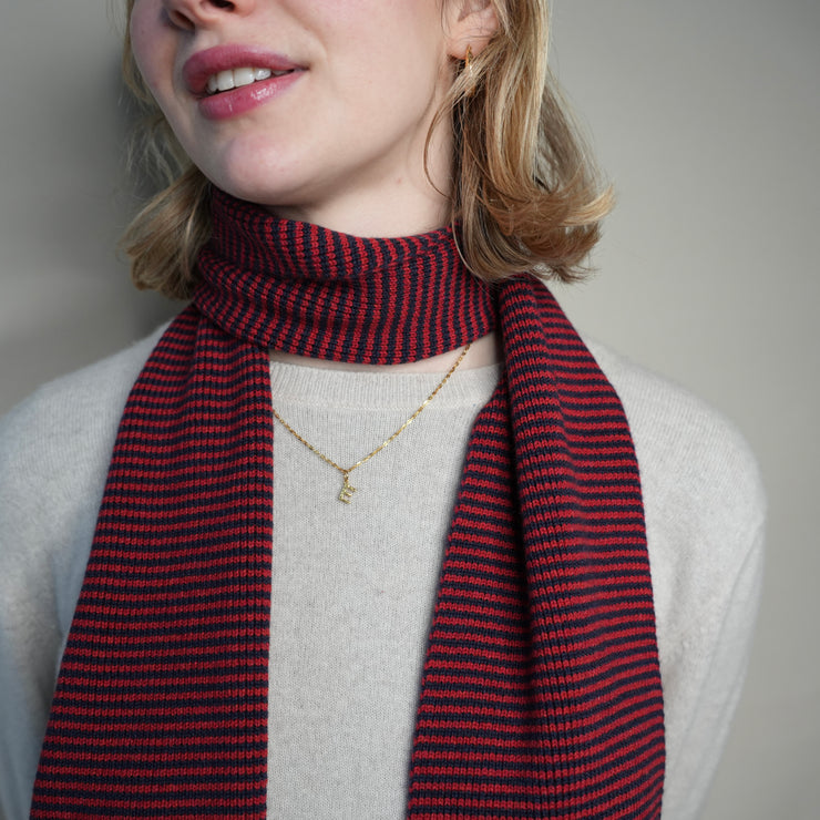 Red & Navy Striped Cashmere Scarf