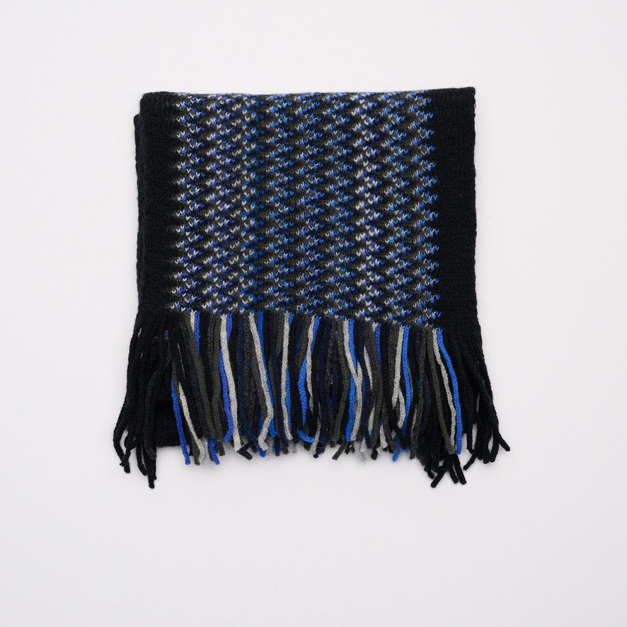 Zig-Zag Cashmere Scarf with Tassels - Midnight Sky