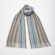 Multi Coloured Cashmere Striped Scarf with Tassels - Natural Tones