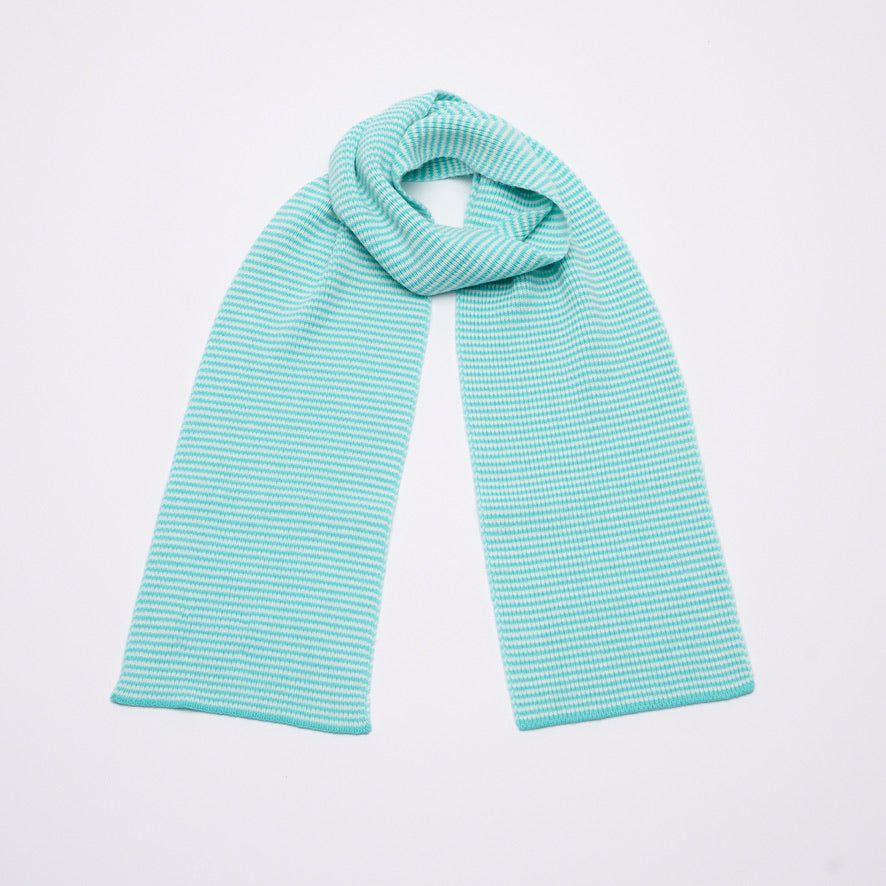 Aqua & White Striped Cashmere Scarf