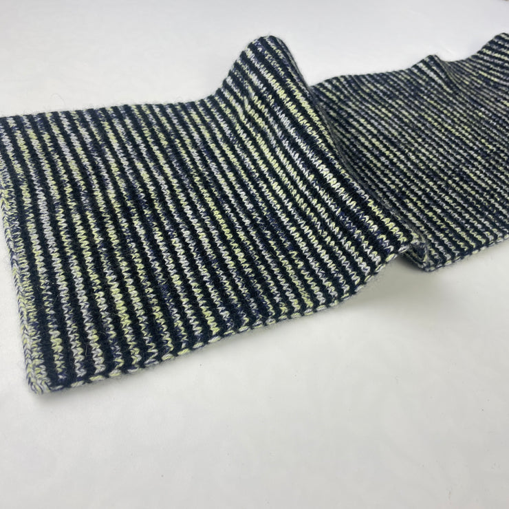 Black with Navy, Lemon and White Stripe Cashmere Scarf