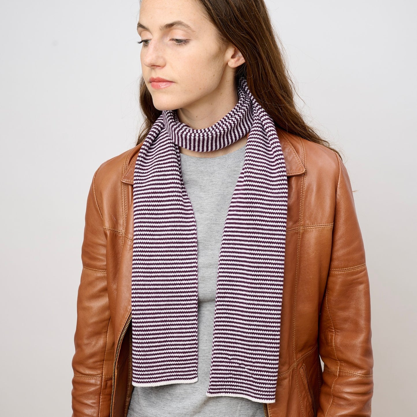 Claret & White Striped Cashmere Scarf