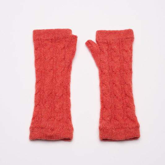 Long Cable Wrist Warmers - Coral Marl