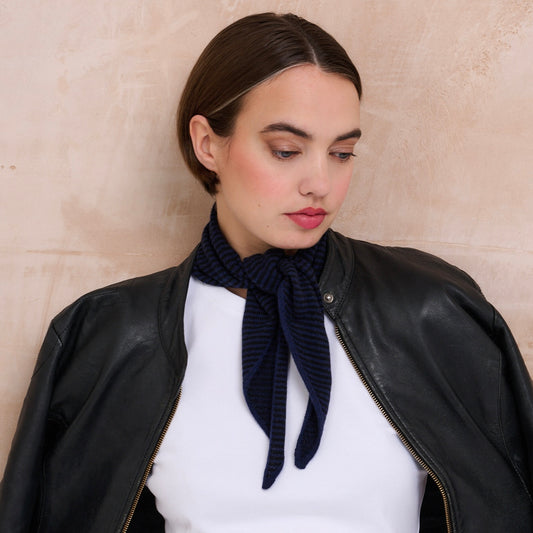 Navy & Black Striped Bandana Scarf