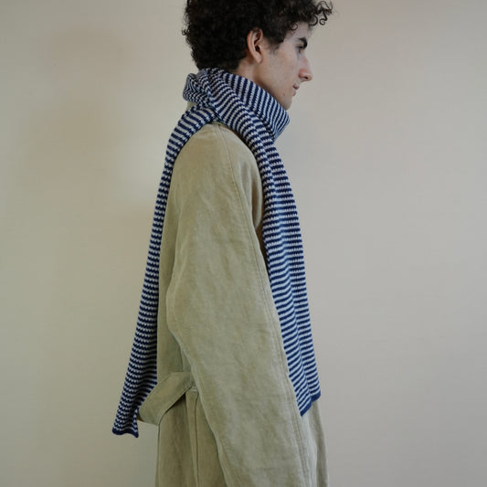 The Mega Jumbo Striped Cashmere Scarf - Navy & Light Grey