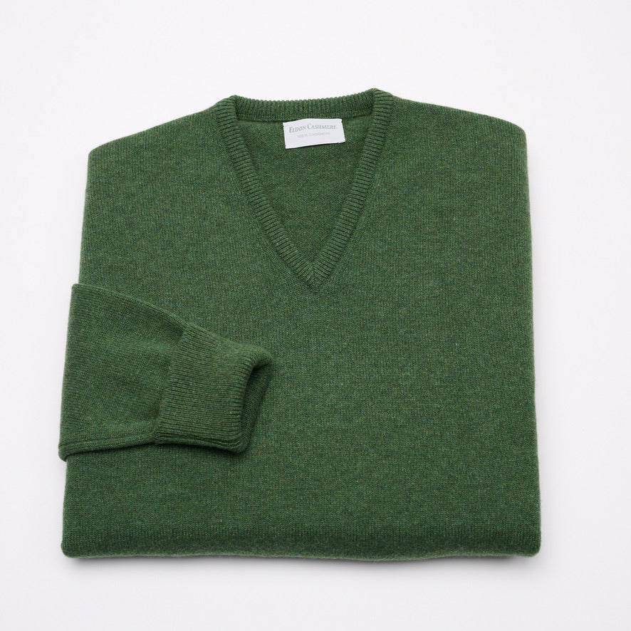 Luxury Classic 4 Ply V Neck Jumper - Serpentine Green