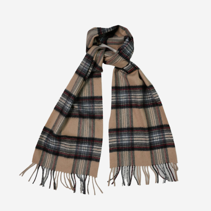 Camel, Black and Red Tartan Cashmere Woven Scarf