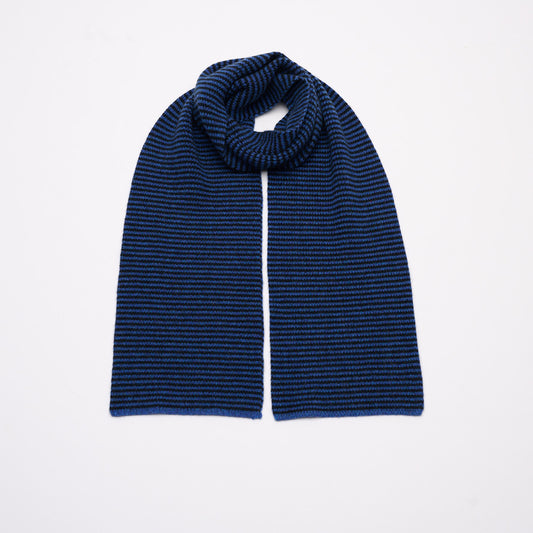 Bright Blue & Black Striped 5 Ply Cashmere Scarf
