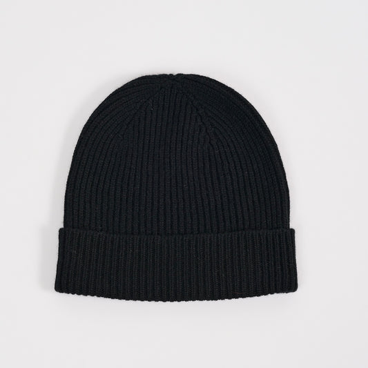 Black 3 Ply Cashmere Ribbed Beanie