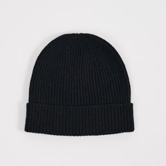 Black 3 Ply Cashmere Ribbed Beanie