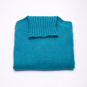 Chunky Knit Relaxed Roll Neck Jumper - Deep Turquoise Marl