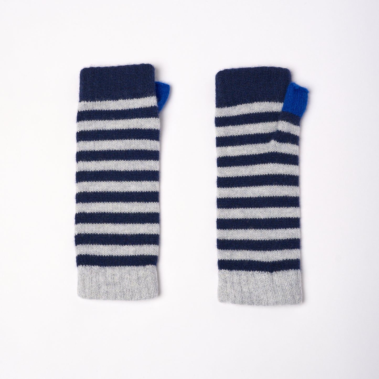 Striped Wrist Warmers - Navy Blue & Light Grey