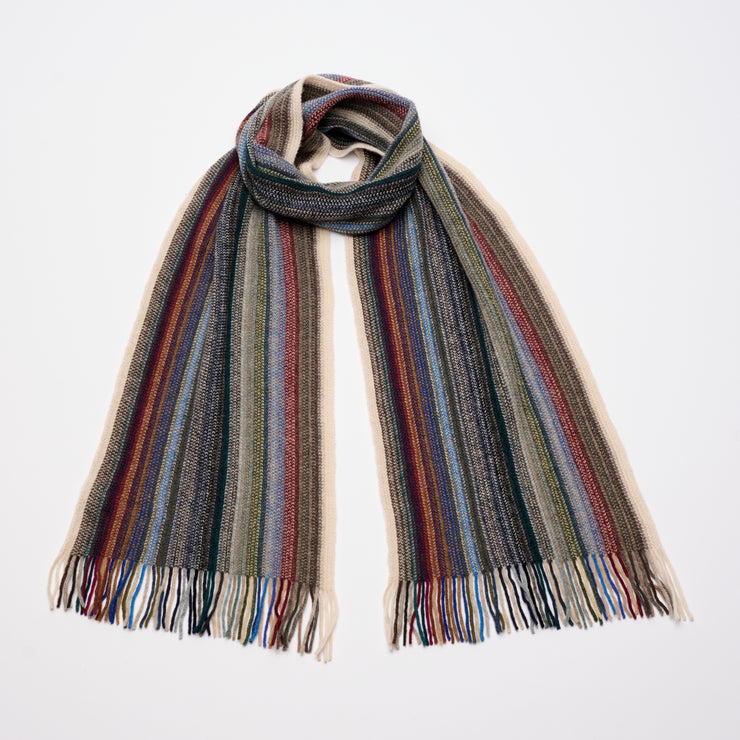 Multi Coloured Cashmere Striped Scarf with Tassels - Country Tones