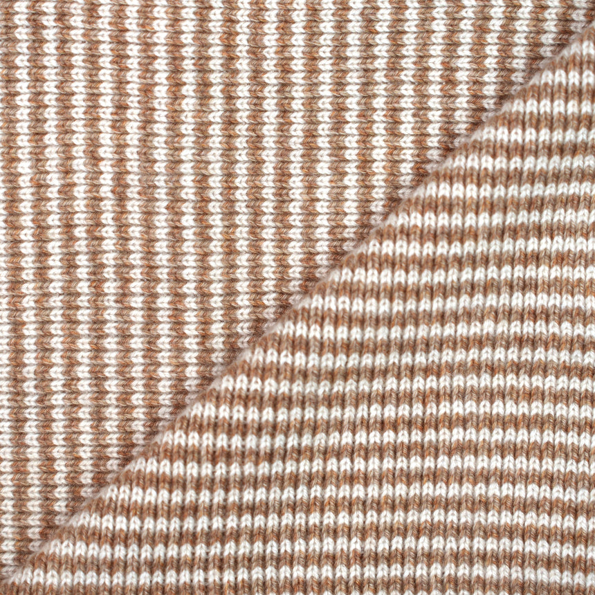 Camel Marl & White Striped 5 Ply Cashmere Scarf