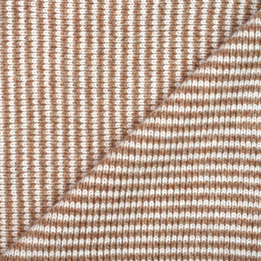 Camel Marl & White Striped 5 Ply Cashmere Scarf