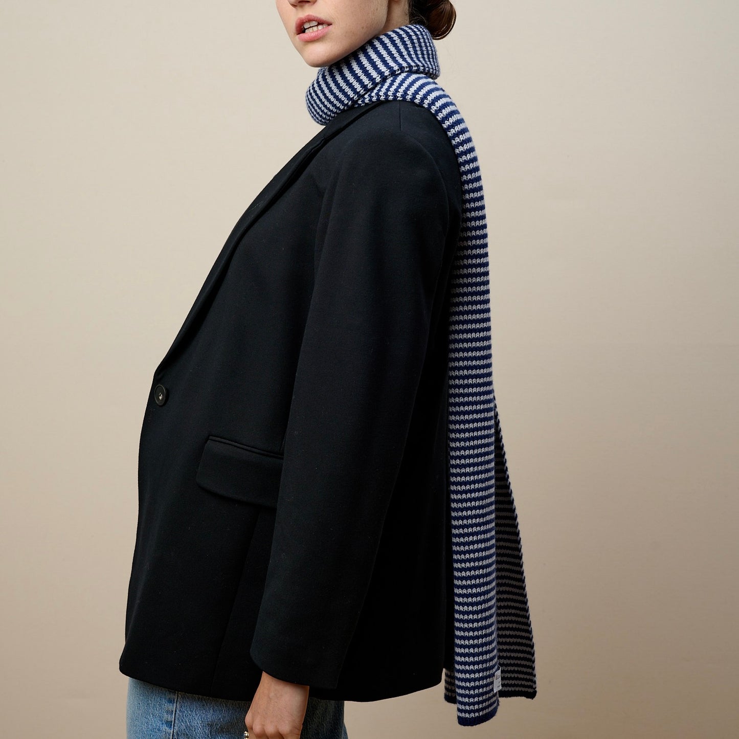 The Mega Jumbo Striped Cashmere Scarf - Navy & Light Grey