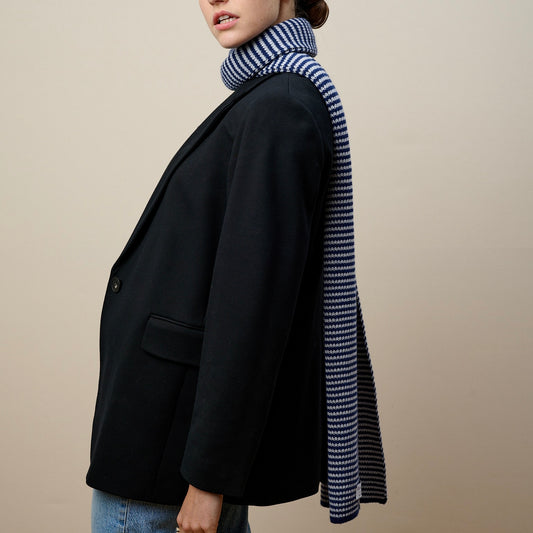 The Mega Jumbo Striped Cashmere Scarf - Navy & Light Grey