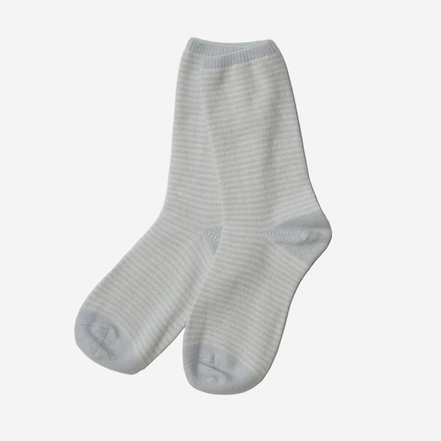 Women's Striped Socks - Light Ice Blue & White