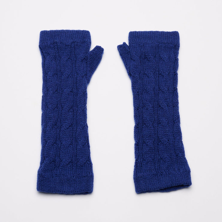 Long Cable Wrist Warmers - Royal Blue