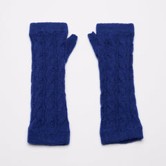 Long Cable Wrist Warmers - Royal Blue