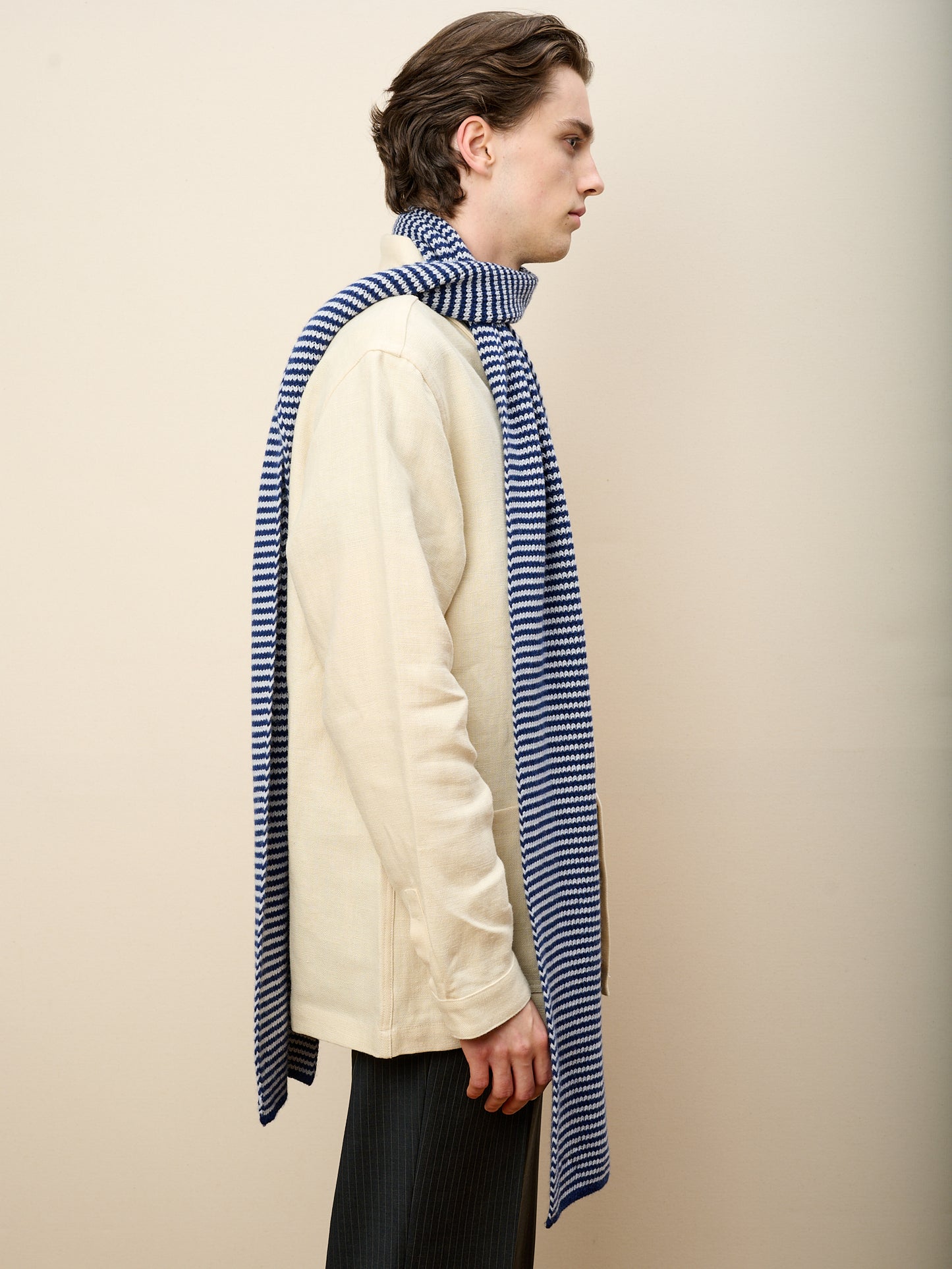 The Mega Jumbo Striped Cashmere Scarf - Navy & Light Grey