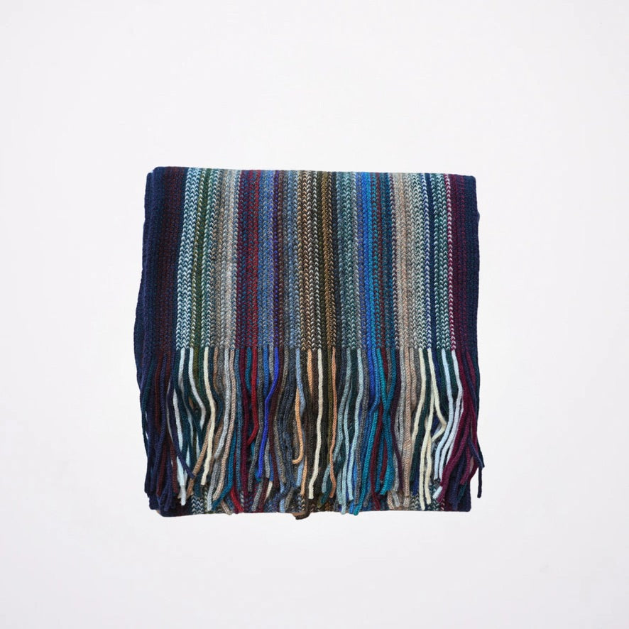 Multi Coloured Cashmere Striped Scarf with Tassels - Country Tones