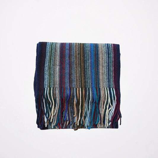 Multi Coloured Cashmere Striped Scarf with Tassels - Country Tones