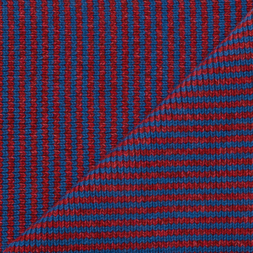 Red & Blue Marls Striped 5 Ply Cashmere Scarf