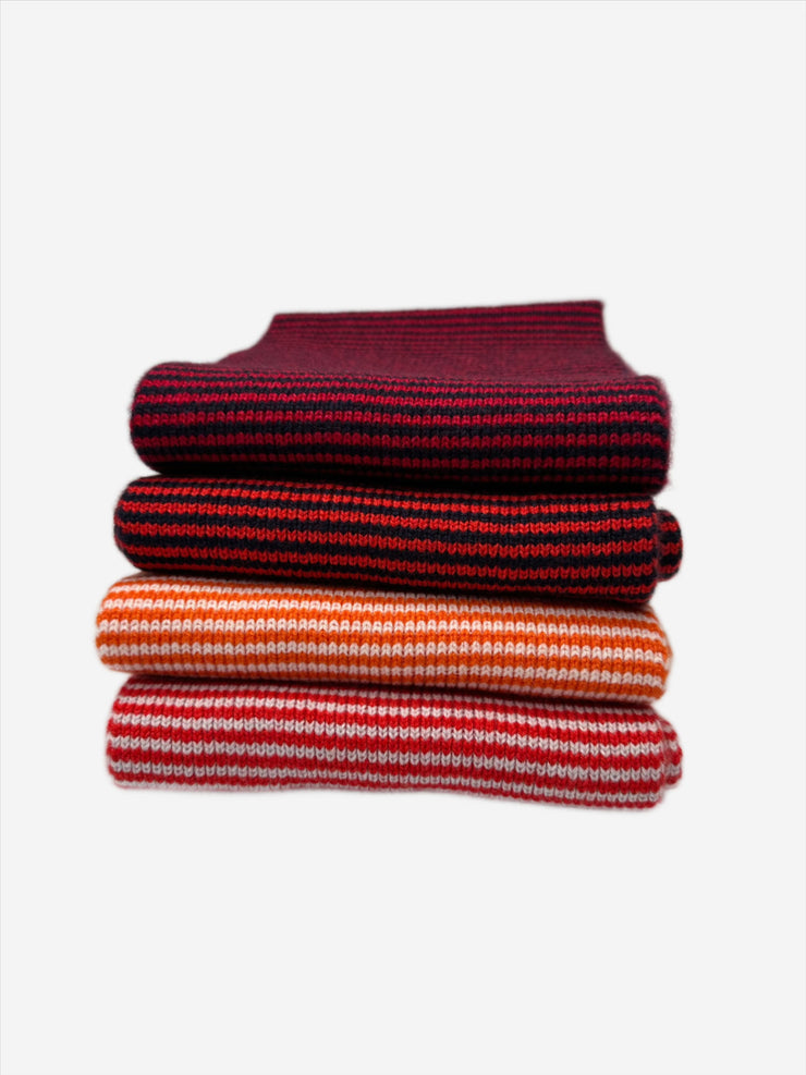 Pillar Box Red & Navy Striped Cashmere Scarf