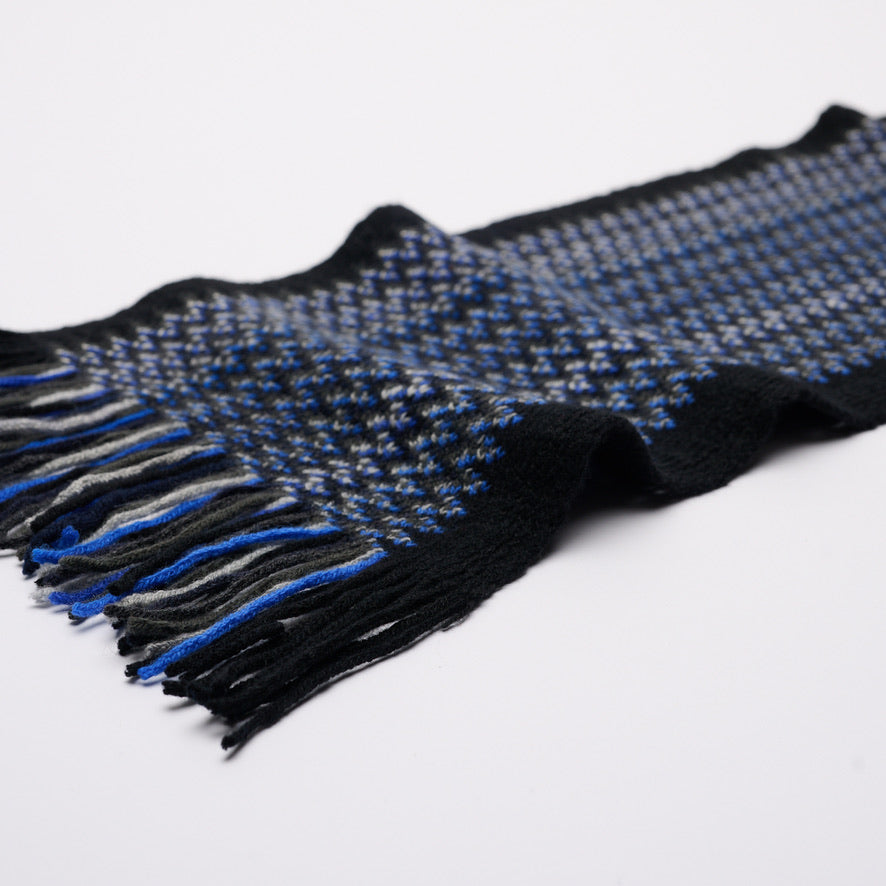 Zig-Zag Cashmere Scarf with Tassels - Midnight Sky