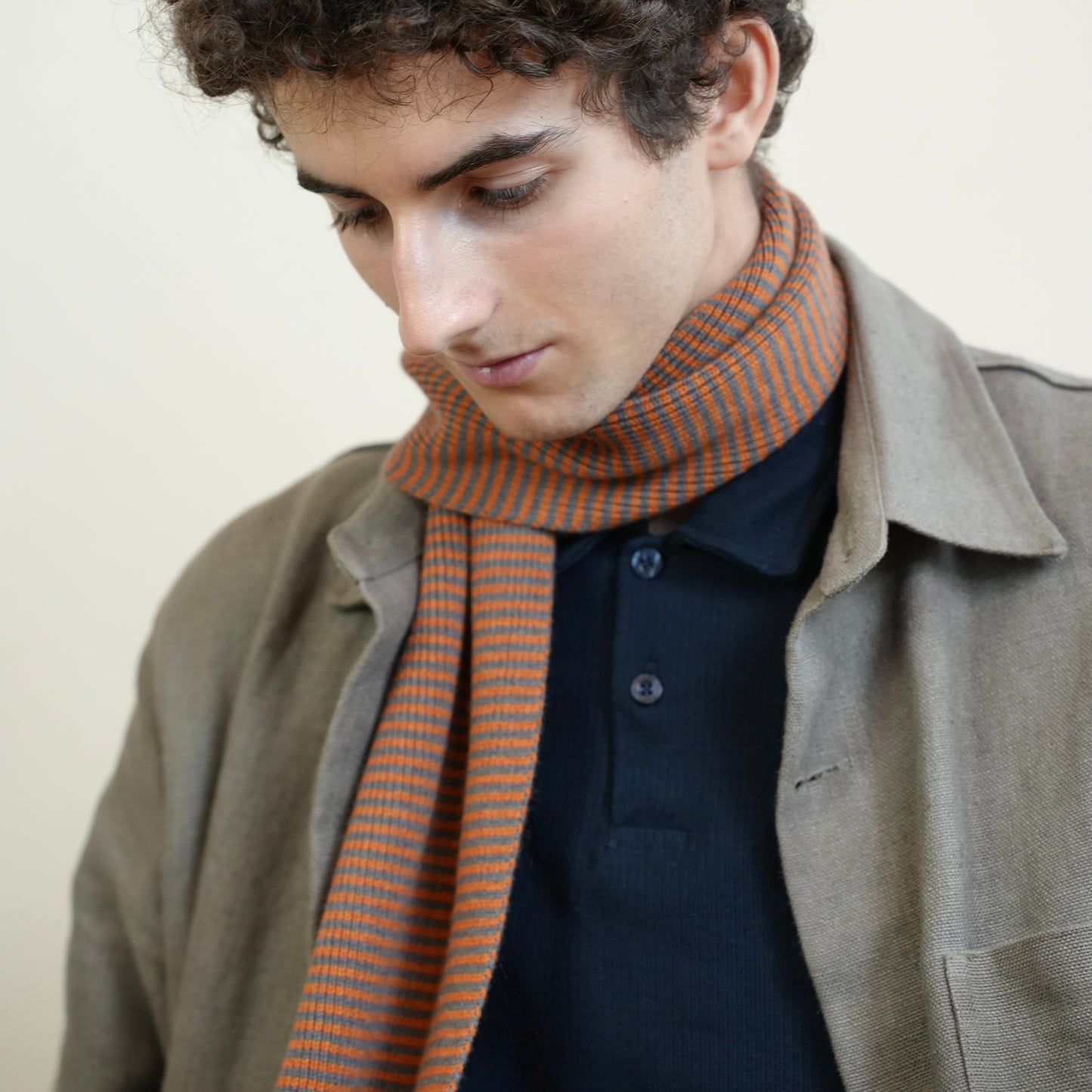 Orange & Storm Striped Cashmere Scarf