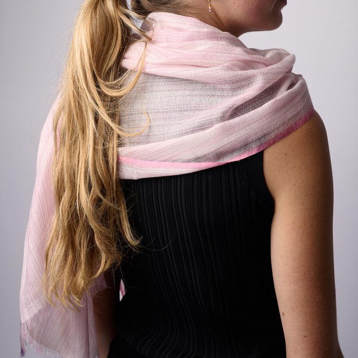 Handwoven Shawl - Light Weight Pink Striped